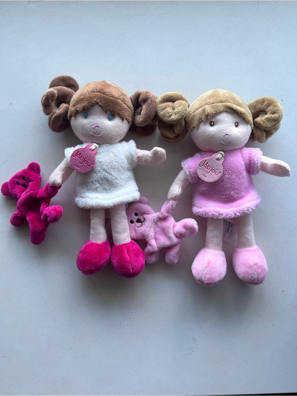 Twin Plush Doll Duo in Pink and White